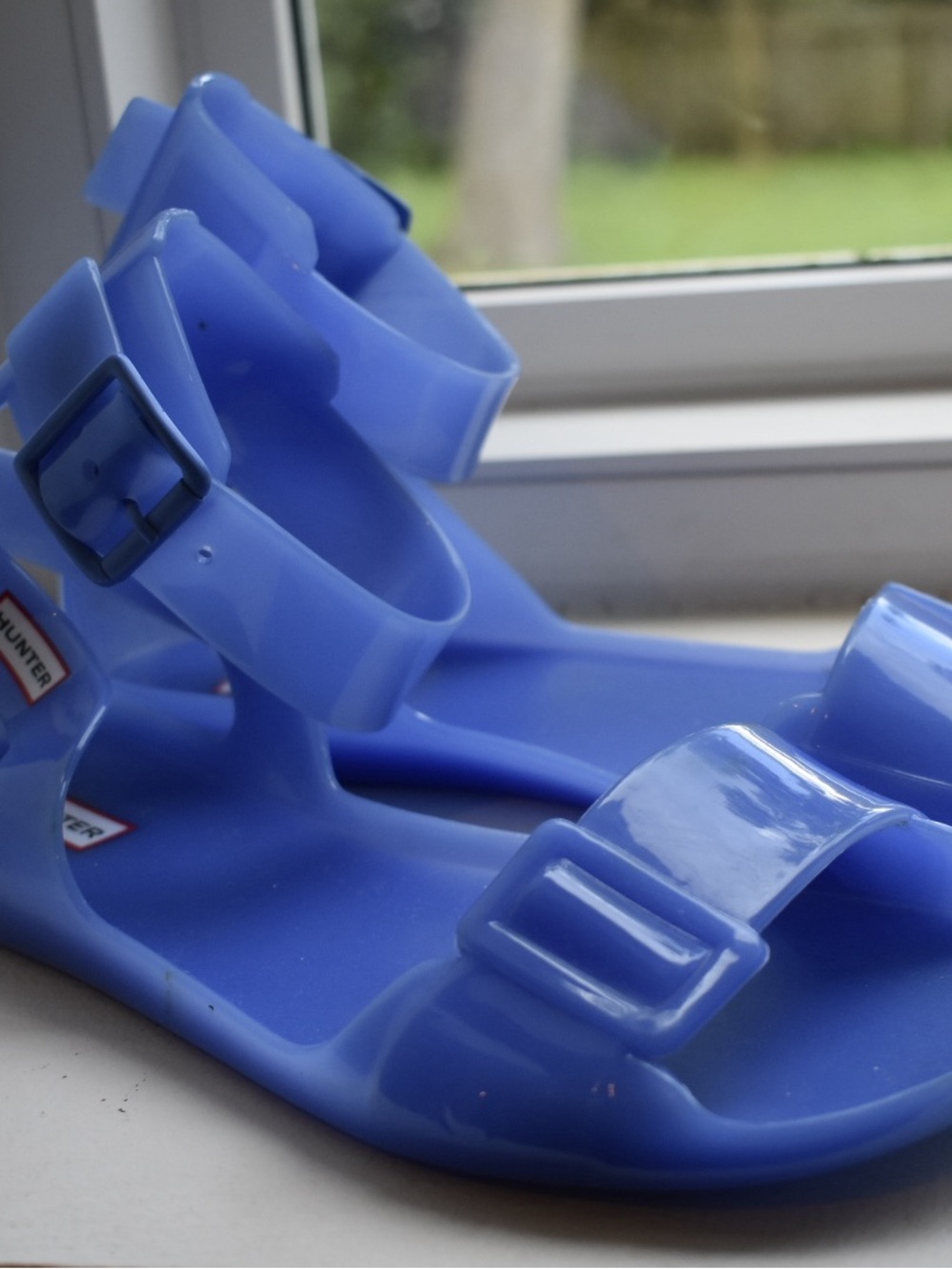 Hunter Blue Jelly Sandals UK 5 Made in Italy Buckle Ankle Strap